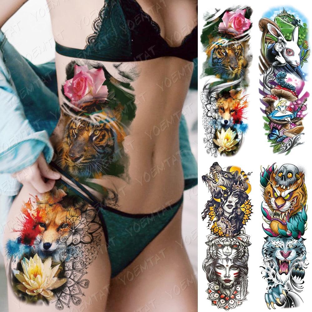 Womens Large Waterproof Temporary Sticker Tattoo Tiger Fox Luxury Design From Wonderland - STEVVEX Beauty - 103, 3D Tattoo, Animal Tattoo, Arm Tattoo, Back Tattoo, Beauty, Big Tattoo, Body Tattoo, Boys Tattoo, Different Tattoo, Fashion Tattoo, Fox Tattoo, Girls Tattoo, Large Tattoo, Leg Tattoo, Luxury Tattoo, Realistic Tattoo, Stylish Tattoo, Tattoo, Waterproof Tattoo, Women Tattoo, Womens Tattoo - Stevvex.com