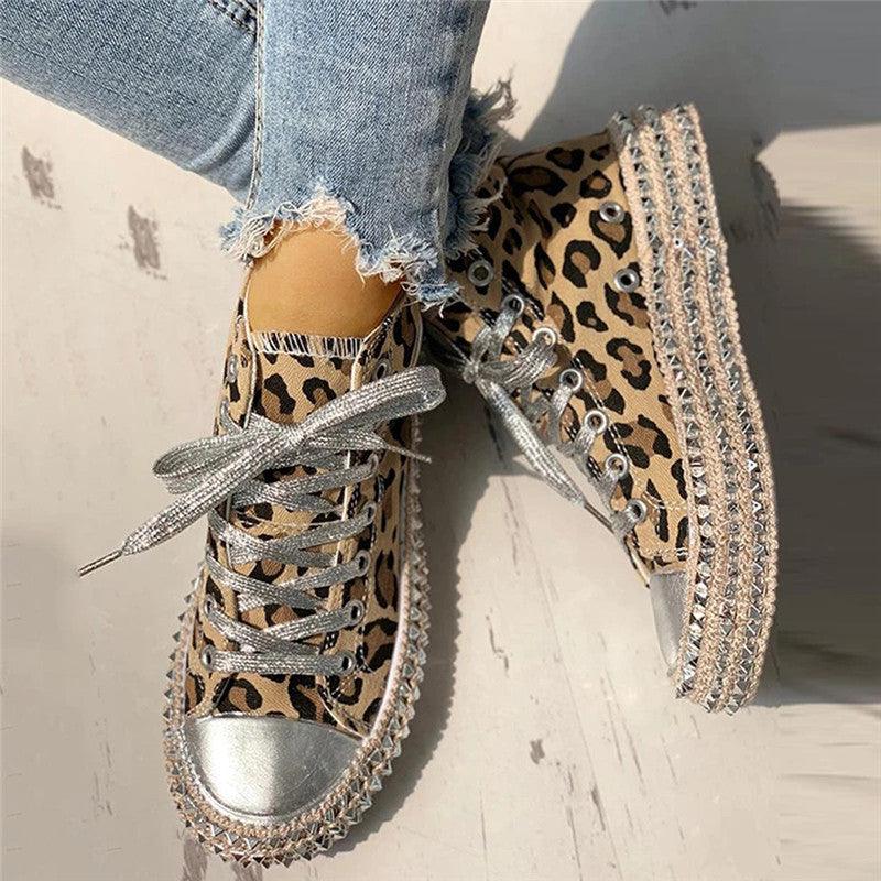 Womens Leopard Sneakers Women Canvas Shoes Leisure Lace-Up Sneakers Rhinestone Shiny Flat Charming Shoes Platform Leisure Low Sneakers - STEVVEX Shoes - 104, Casual Sports Sneakers, Casual Walking Sneakers, Casual Women Sneakers, Comfortable Women's Sneakers, Leopard Sneakers, Leopard Womens Sneakers, Luxury Sneakers, Shoes, Sneakers, Soft Women Sneakers, Sport Sneakers, Walking Sneakers, Women Shoes, Women sneakers, Womens Elegant Sneakers, Womens Fitness Sneakers, Womens Summer Sneakers - Stevvex.com