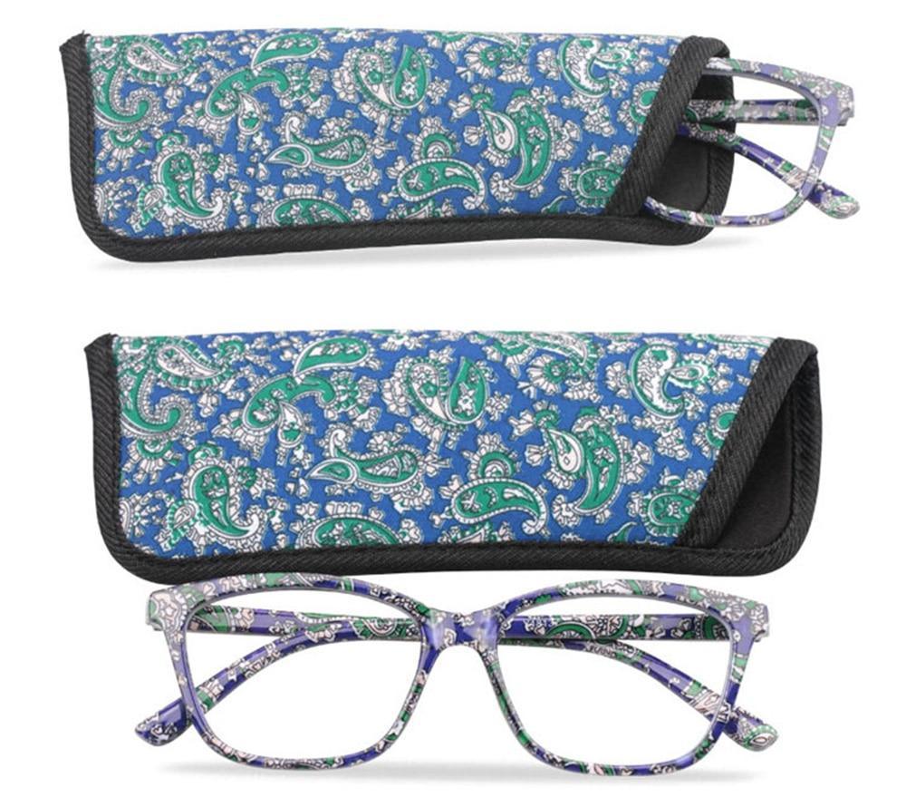 Womens Pocket Printed Reading Glasses With Matching Pouch Spring Hinge Presbyopic Reading Glasses For Women Anti Eyestrain Computer Reading TV Glasses Stylish Frame+1.0 To 4.0