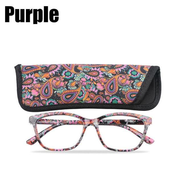 Womens Pocket Printed Reading Glasses With Matching Pouch Spring Hinge Presbyopic Reading Glasses For Women Anti Eyestrain Computer Reading TV Glasses Stylish Frame+1.0 To 4.0