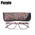 Womens Pocket Printed Reading Glasses With Matching Pouch Spring Hinge Presbyopic Reading Glasses For Women Anti Eyestrain Computer Reading TV Glasses Stylish Frame+1.0 To 4.0