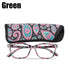 Womens Pocket Printed Reading Glasses With Matching Pouch Spring Hinge Presbyopic Reading Glasses For Women Anti Eyestrain Computer Reading TV Glasses Stylish Frame+1.0 To 4.0