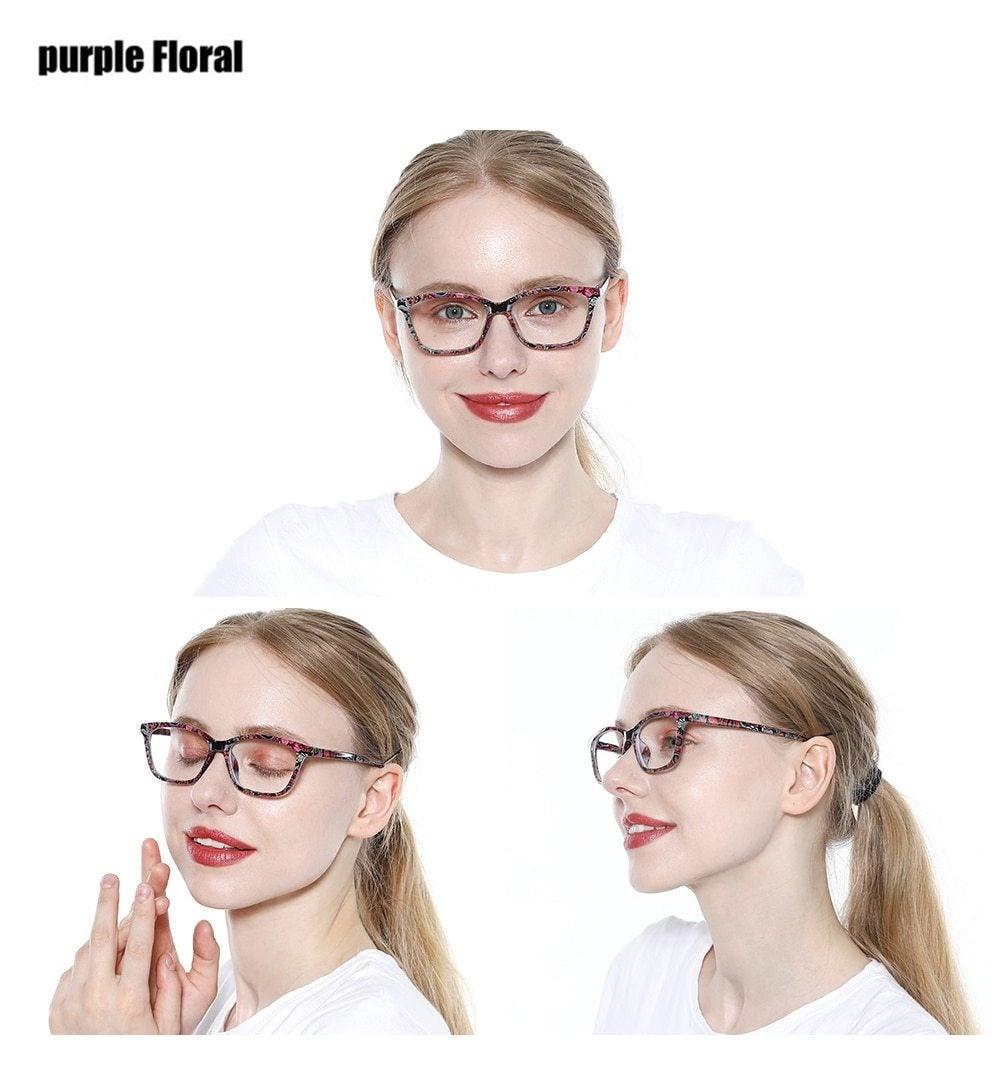 Womens Pocket Printed Reading Glasses With Matching Pouch Spring Hinge Presbyopic Reading Glasses For Women Anti Eyestrain Computer Reading TV Glasses Stylish Frame+1.0 To 4.0