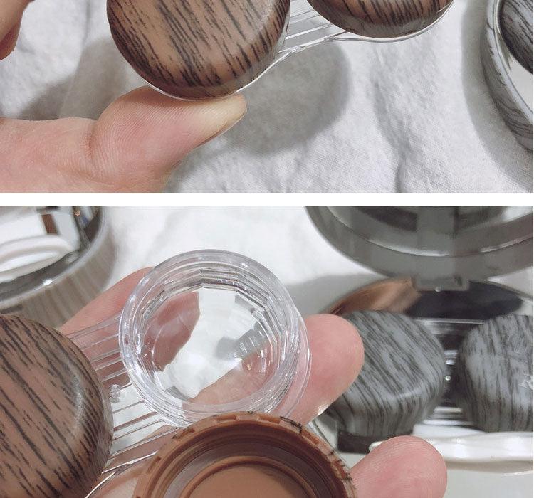 Wood Grain Round Contact Lens Case With Mirror Lens Container Cute Eye Contacts Case Contact Lens Case,Portable Contact Lens Box with Mirror Gight-Capacity Contact Lens Travel Case Dry And Wet Separation Contact Lens Remover Tool With Tweezers