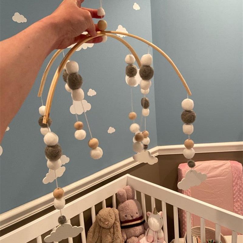 Wooden Beads Wind Chimes With Wool Balls Wooden Wind Chime Nursery Mobile Crib Bed Bell Baby Bedroom Ceiling Wooden Beads Hanging Ornament Pendant Newborn Baby Bed Hanging Wind bell Crib Tent Kids Room Decorations Ornaments