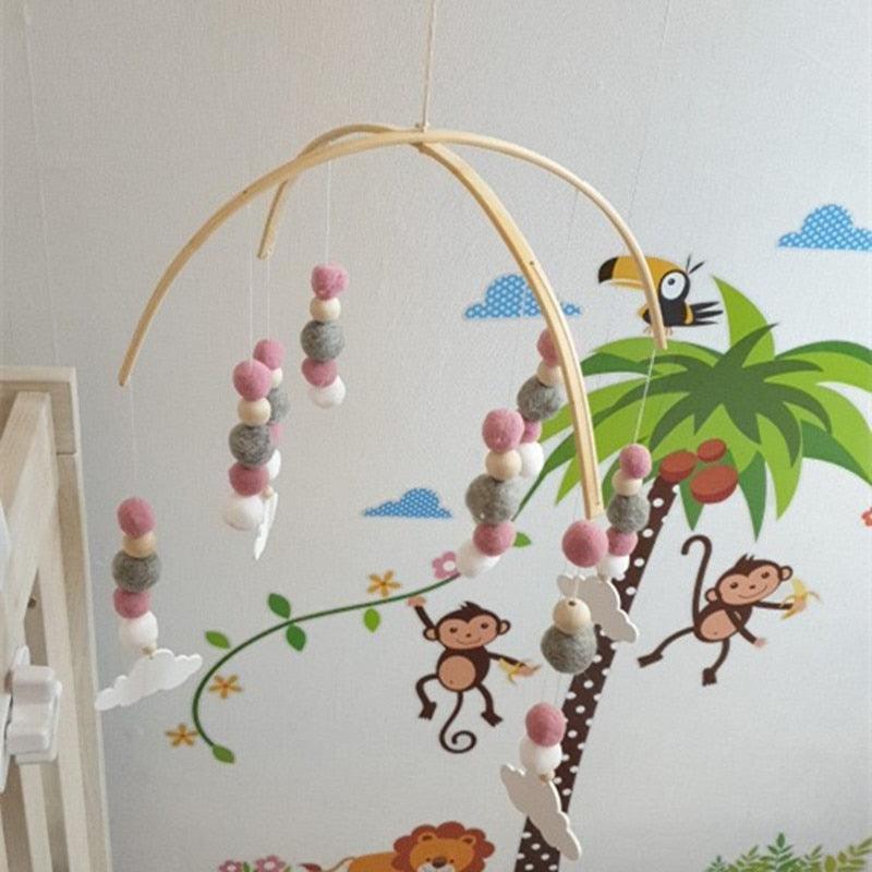 Wooden Beads Wind Chimes With Wool Balls Wooden Wind Chime Nursery Mobile Crib Bed Bell Baby Bedroom Ceiling Wooden Beads Hanging Ornament Pendant Newborn Baby Bed Hanging Wind bell Crib Tent Kids Room Decorations Ornaments