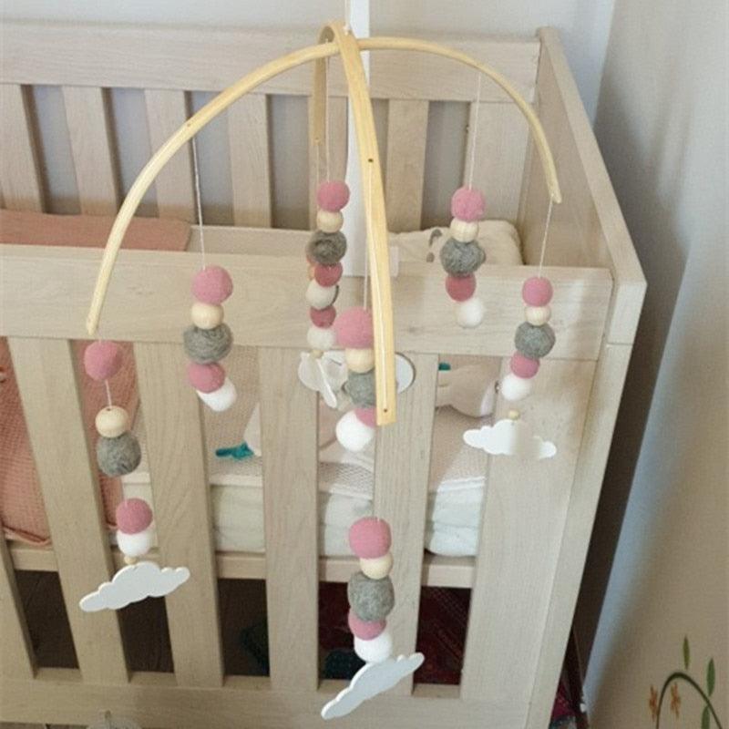 Wooden Beads Wind Chimes With Wool Balls Wooden Wind Chime Nursery Mobile Crib Bed Bell Baby Bedroom Ceiling Wooden Beads Hanging Ornament Pendant Newborn Baby Bed Hanging Wind bell Crib Tent Kids Room Decorations Ornaments