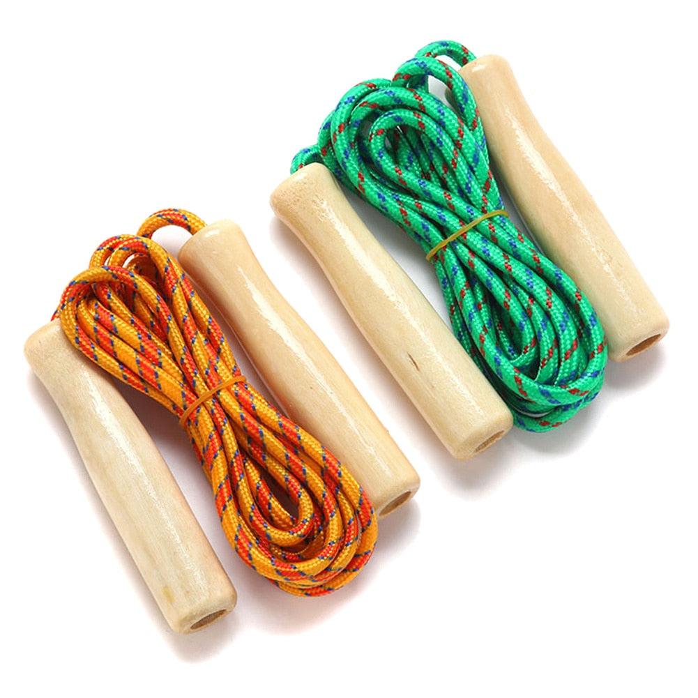 Wooden Handle Skipping Rope Adjustable Wooden Handle Cotton Braided Outdoor Fun Activity Playing Rope Wooden Grips Ideal For Workout Equipment School Supplies 2.5M