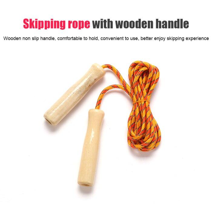 Wooden Handle Skipping Rope Adjustable Wooden Handle Cotton Braided Outdoor Fun Activity Playing Rope Wooden Grips Ideal For Workout Equipment School Supplies 2.5M