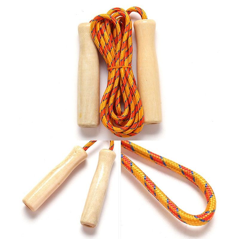 Wooden Handle Skipping Rope Adjustable Wooden Handle Cotton Braided Outdoor Fun Activity Playing Rope Wooden Grips Ideal For Workout Equipment School Supplies 2.5M