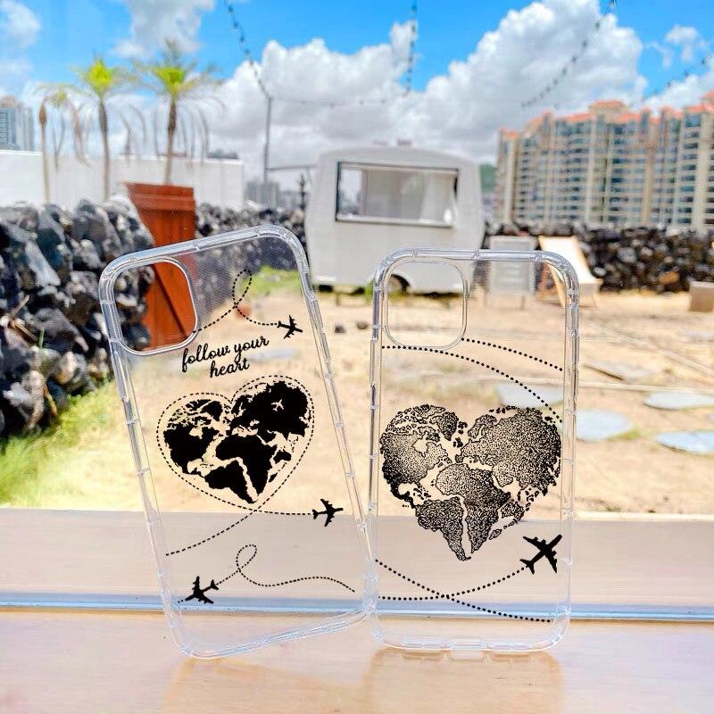 World Map Soft Clear Phone Case For iPhone 7 8 Plus SE 12 11 13 Pro Max X XS Max XR Travel Plane Transparent Back Cover Non-Slip Transparent Shockproof Protective Phone Cases Slim Thin Cute Cover for iPhone