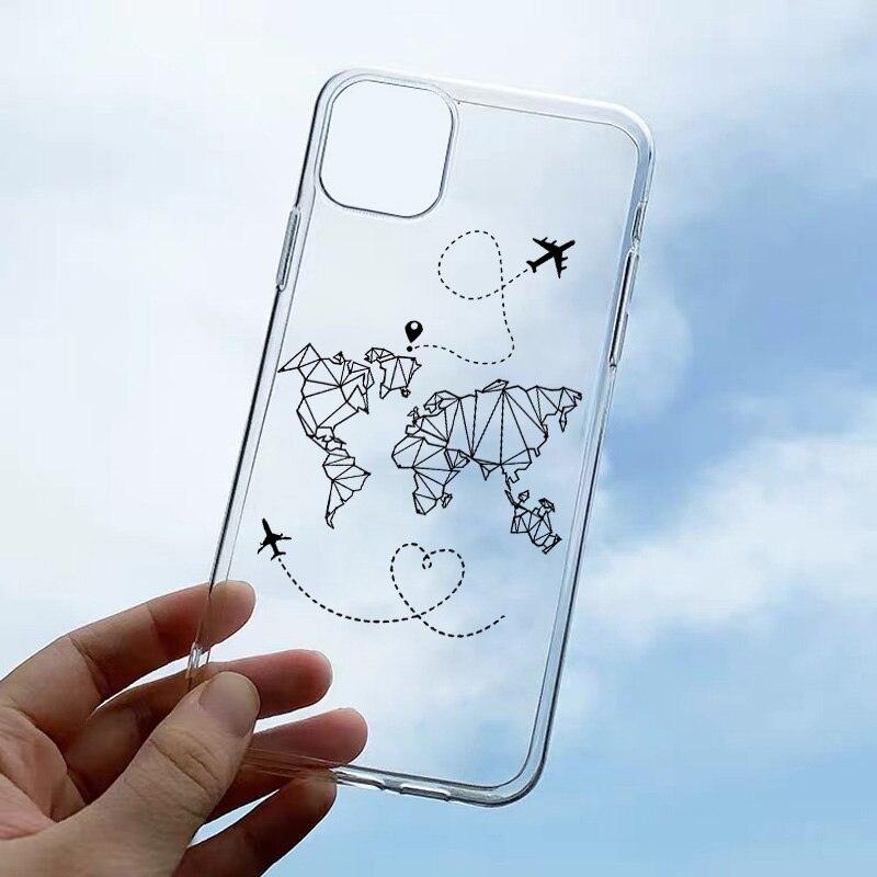 World Map Soft Clear Phone Case For iPhone 7 8 Plus SE 12 11 13 Pro Max X XS Max XR Travel Plane Transparent Back Cover Non-Slip Transparent Shockproof Protective Phone Cases Slim Thin Cute Cover for iPhone