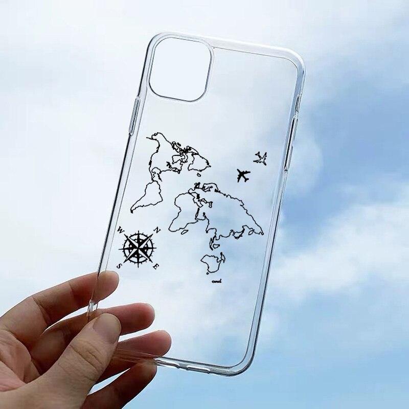 World Map Soft Clear Phone Case For iPhone 7 8 Plus SE 12 11 13 Pro Max X XS Max XR Travel Plane Transparent Back Cover Non-Slip Transparent Shockproof Protective Phone Cases Slim Thin Cute Cover for iPhone