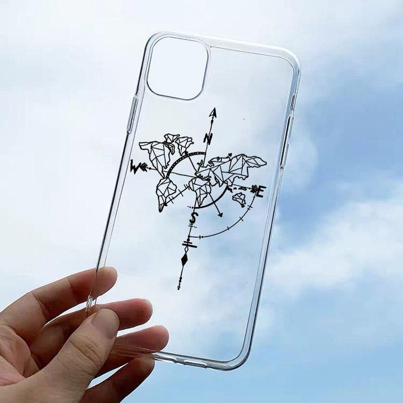 World Map Soft Clear Phone Case For iPhone 7 8 Plus SE 12 11 13 Pro Max X XS Max XR Travel Plane Transparent Back Cover Non-Slip Transparent Shockproof Protective Phone Cases Slim Thin Cute Cover for iPhone