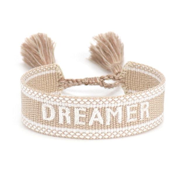 Woven Friendship Bracelets Handmade Braided Bracelet With Tassel Embroidery Rope Handmade Braided Letters Pattern Wrap Bracelets Dreamer Hope Inwrought Inspiring Friendship Handwoven Ethnic Cotton Bangle Wristband For Women Men