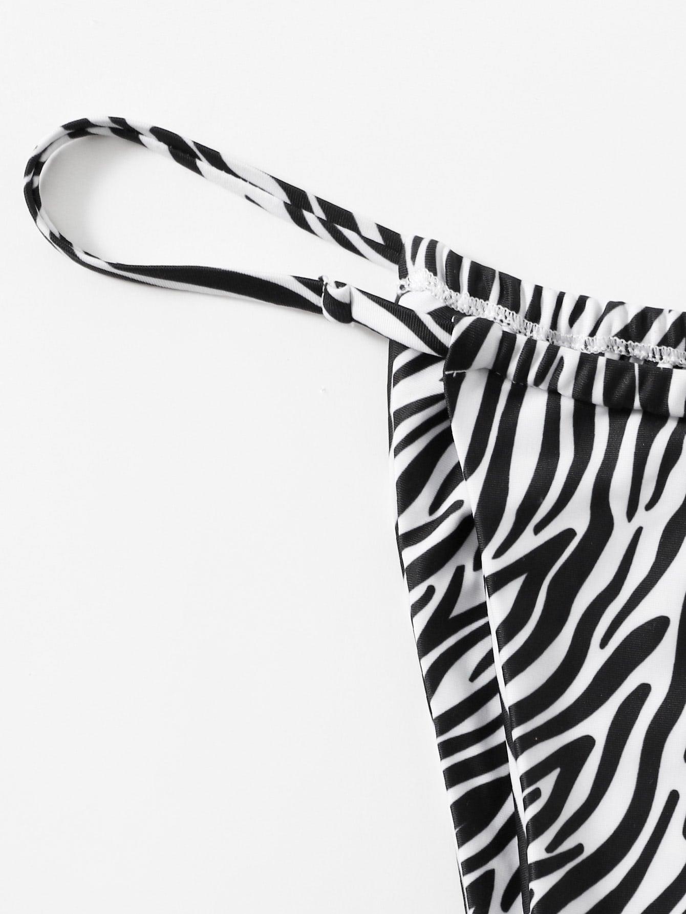 Zebra Print Push Up Bikini New Arrival Padded Bra Low Waist Swimsuit Female Swimwear Women Women's Ruffle Triangle Bikini Frill Printed String Tie Side Two Piece Set Swimsuit