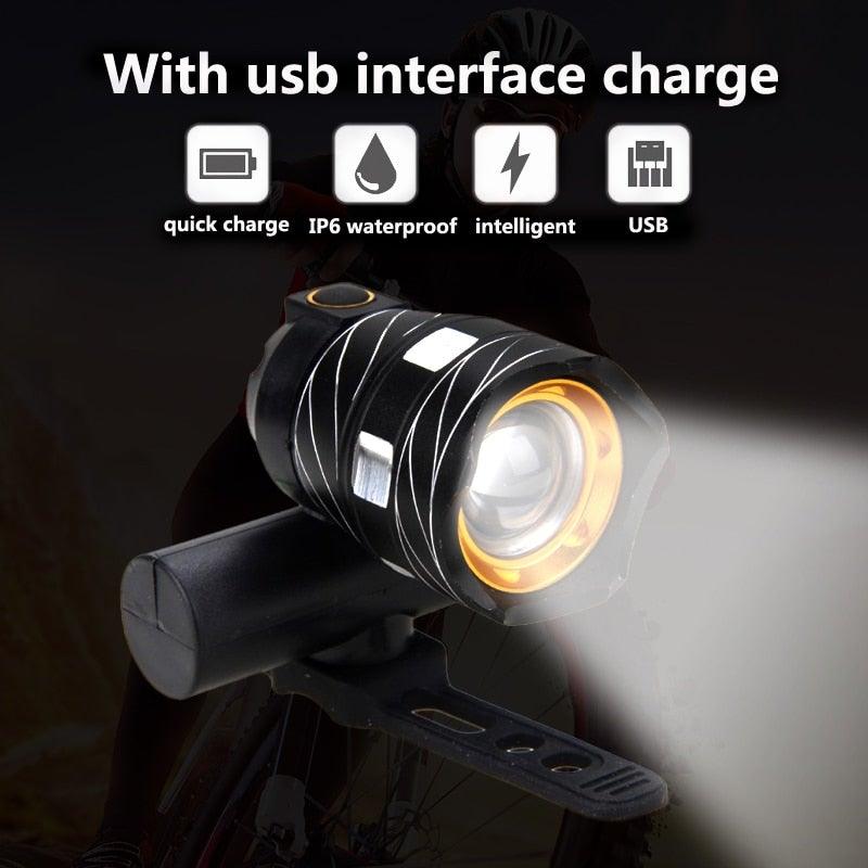 Zoomable LED Bicycle Light Bike Front Lamp Headlight With USB Rechargeable Built-In Battery Bike Light Set USB Rechargeable Powerful LED Bicycle Headlight And Tail Light Combo