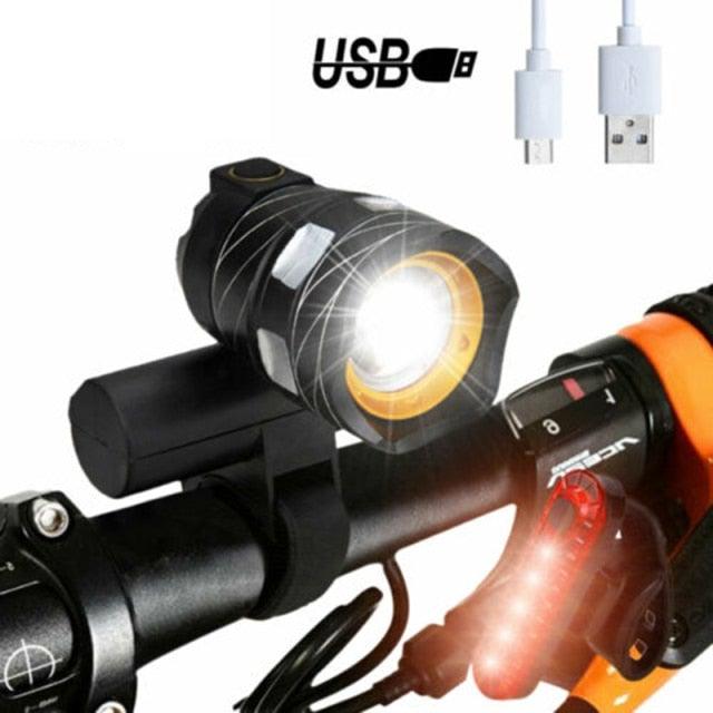 Zoomable LED Bicycle Light Bike Front Lamp Headlight With USB Rechargeable Built-In Battery Bike Light Set USB Rechargeable Powerful LED Bicycle Headlight And Tail Light Combo