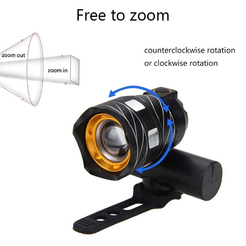 Zoomable LED Bicycle Light Bike Front Lamp Headlight With USB Rechargeable Built-In Battery Bike Light Set USB Rechargeable Powerful LED Bicycle Headlight And Tail Light Combo